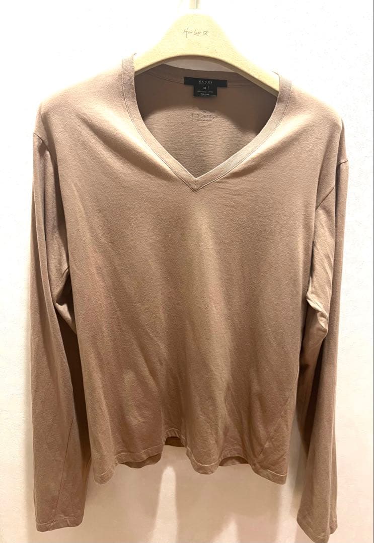 美品 グッチ 長袖 カットソー ブラウン 希少90年モデル バックロゴ入り本物