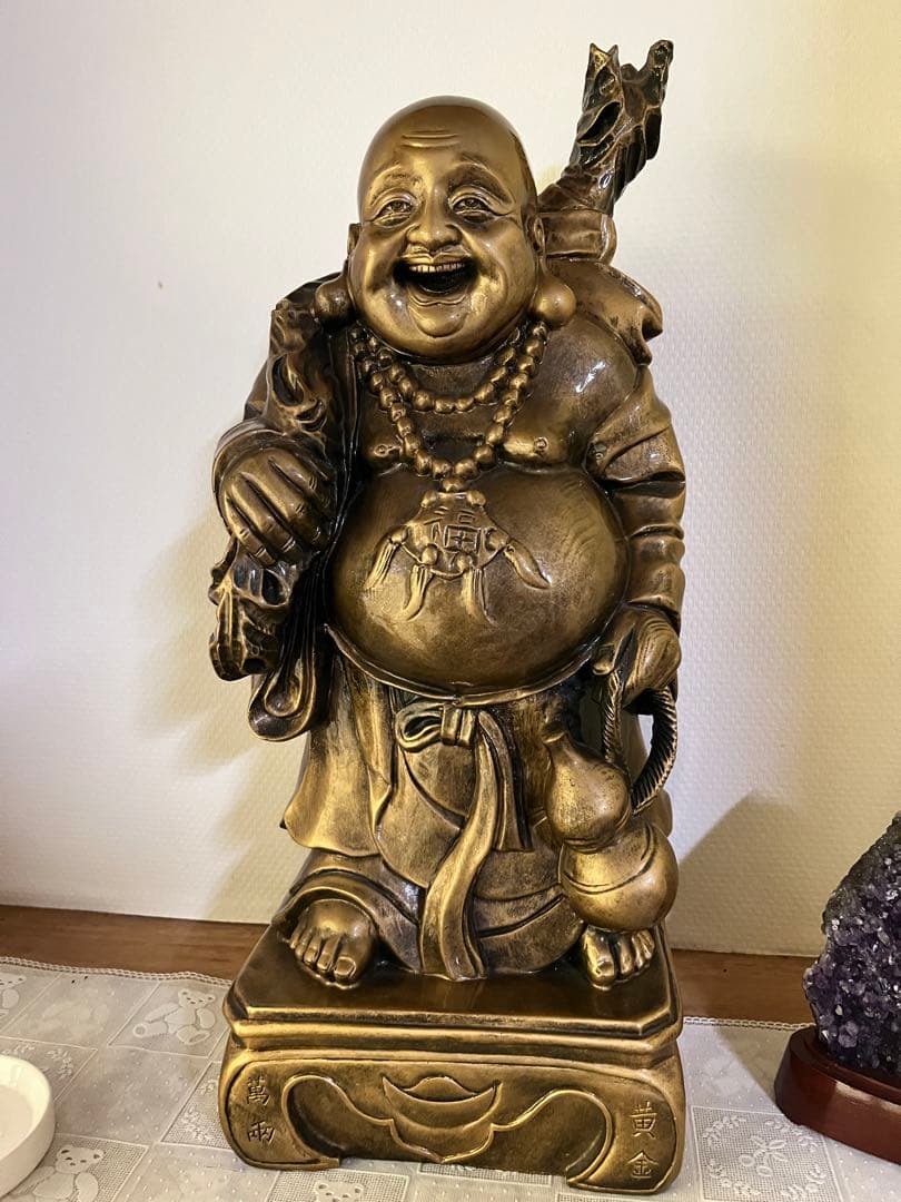 七福神　高さ約53.6センチ　ゴールドカラーの笑顔が素敵な布袋さん　【匿名配送】