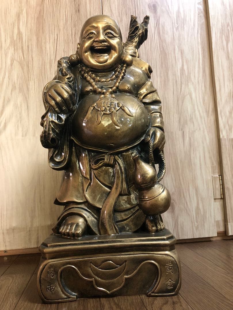 七福神　高さ約53.6センチ　ゴールドカラーの笑顔が素敵な布袋さん　【匿名配送】