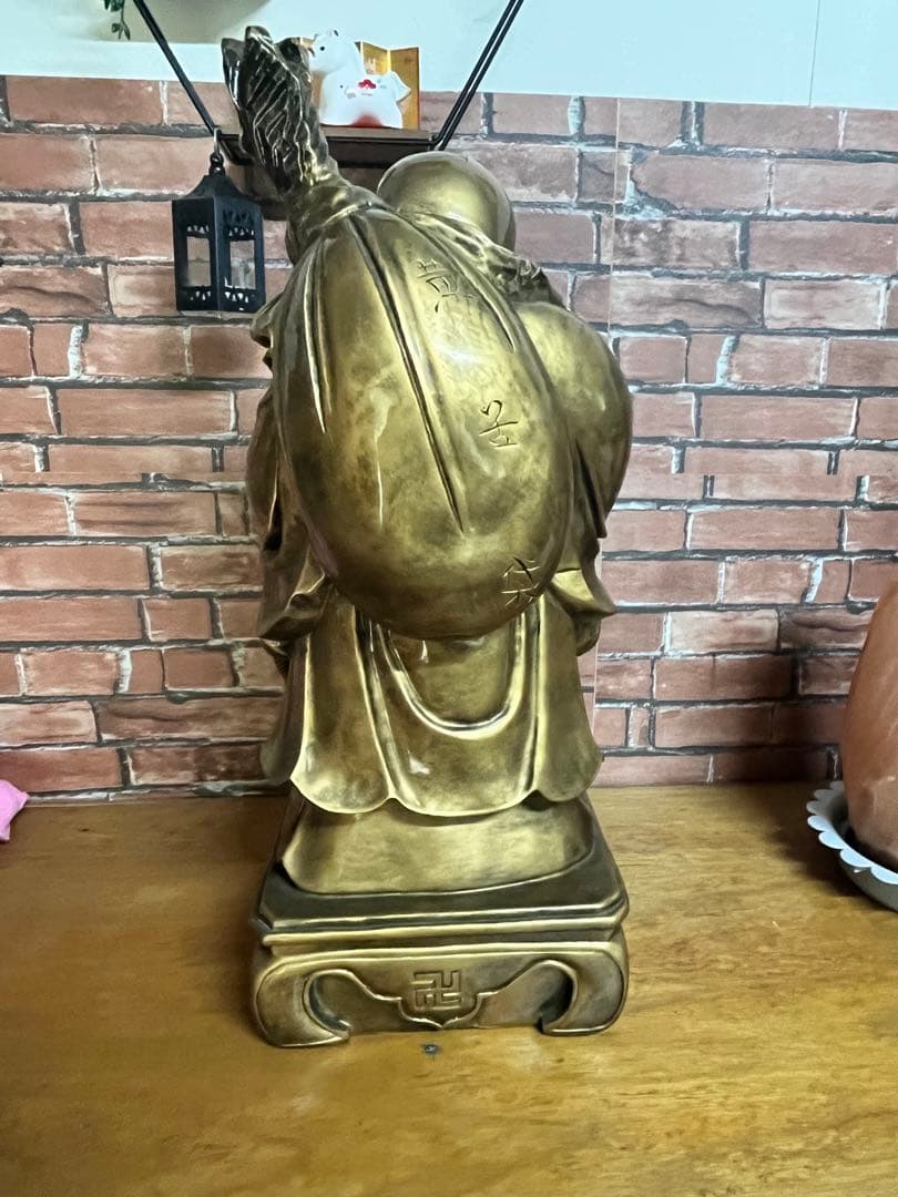 七福神　高さ約53.6センチ　ゴールドカラーの笑顔が素敵な布袋さん　【匿名配送】