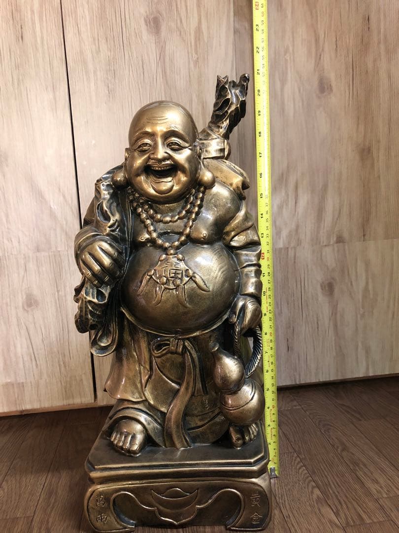 七福神　高さ約53.6センチ　ゴールドカラーの笑顔が素敵な布袋さん　【匿名配送】