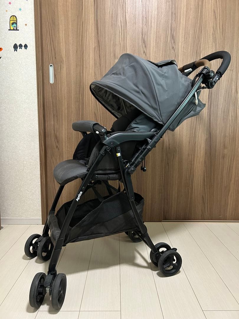 【超美品！】Aprica カルーンエアー 延長ハンドル付 グレー アニマル柄