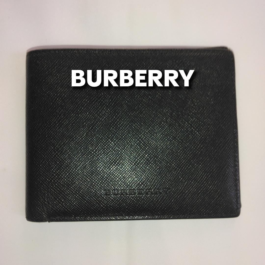 BURBERRY ブラック 二つ折り財布　サフィアーノレザー　ノバチェック