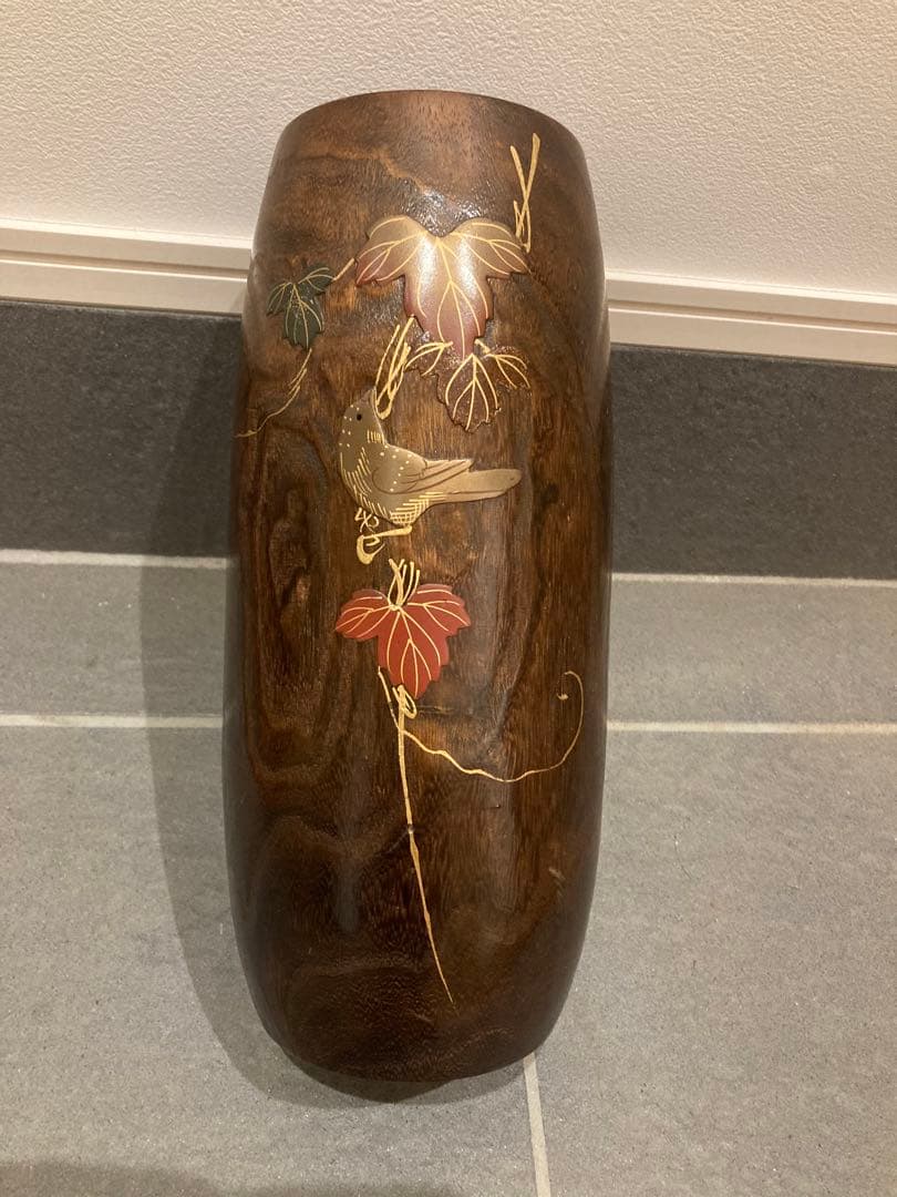 花瓶　木　レトロ　インテリア　小物　置物　花　フラワー　彫り