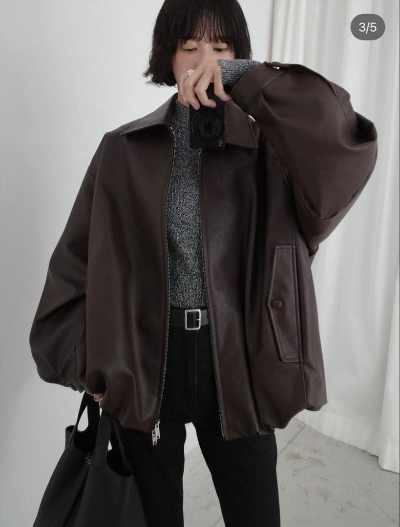 ジャケット・アウター CLANE FAKE LEATHER BALLOON JACKET BROWN
