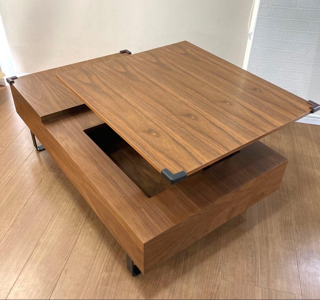 ニトリ　昇降リビングテーブル（Nヒバリ120MBR）ブラウン 天板リフトアップ