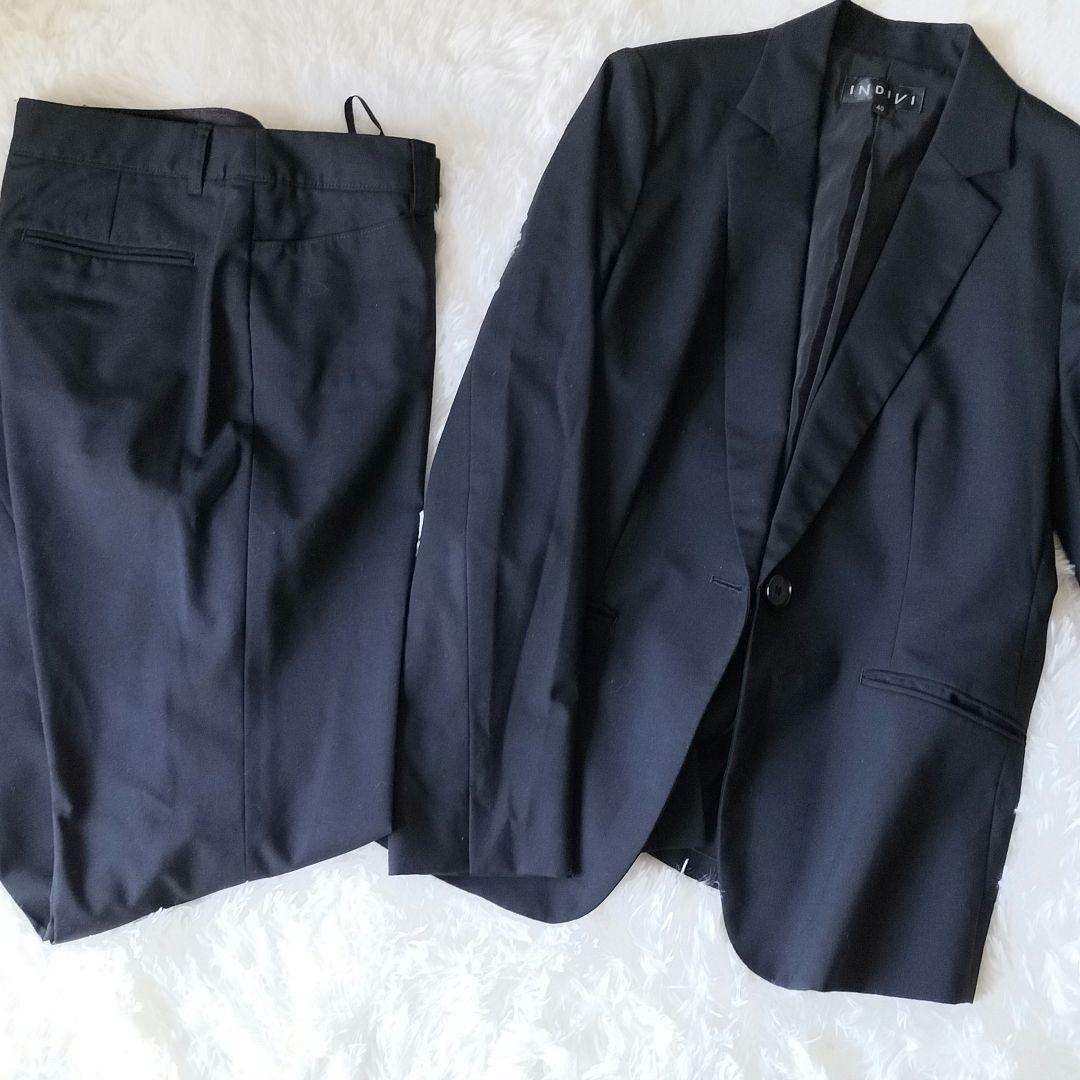 INDIVI ブラック パンツスーツ 40 無地　オフィス　入学卒業式　就活