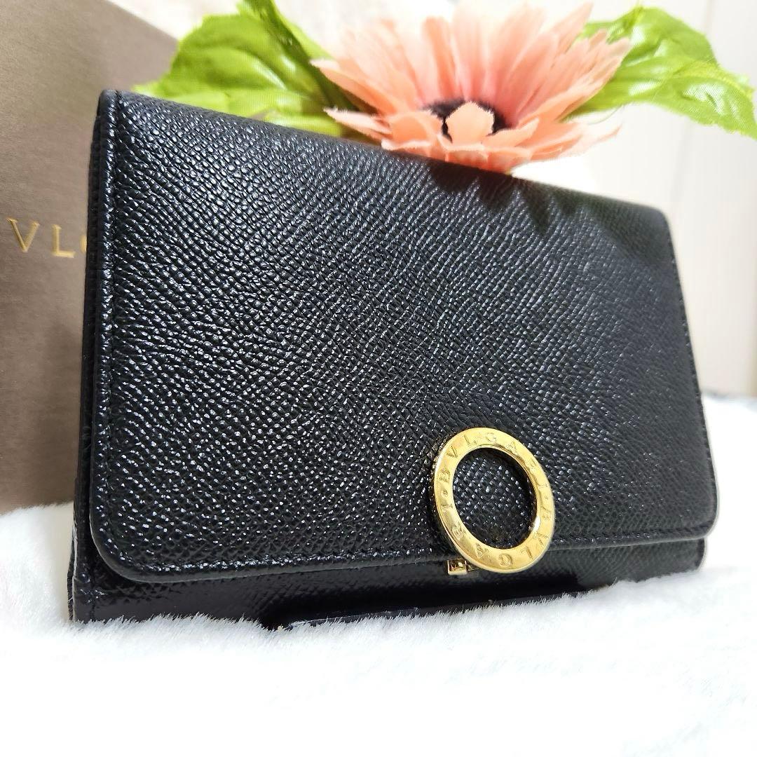 ✨極美品　付属品完備✨ブルガリ　二つ折り　ロゴクリップ　レザー　ブラック