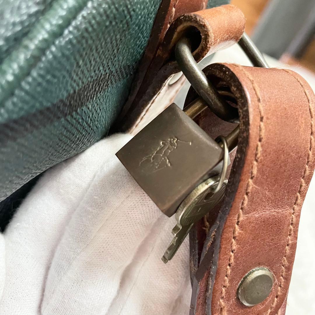 ポロラルフローレン☆2wayボストンバッグ グリーンチェック 大容量 南京錠