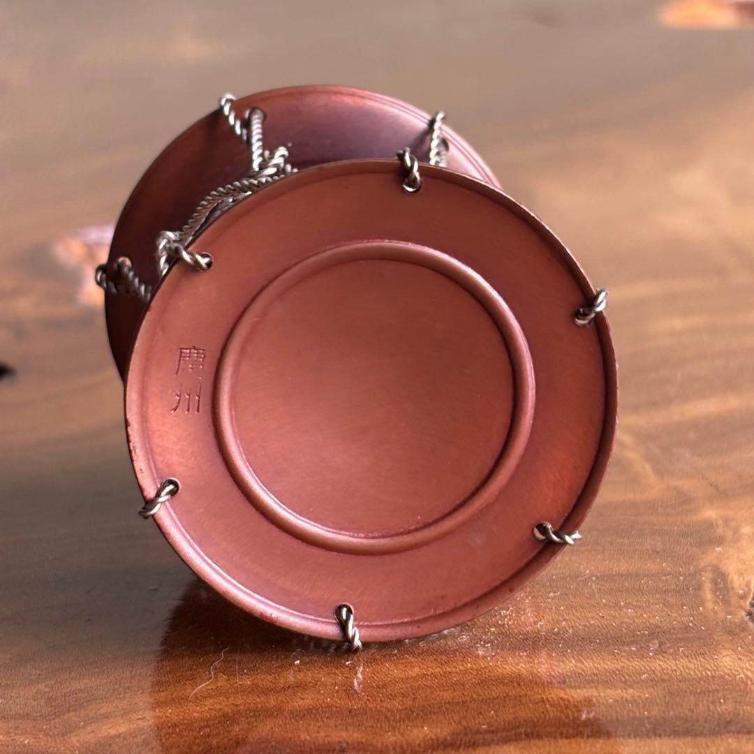 銀線紐鼓 蓋置 朱漆 井波慶州造 茶道具 共箱