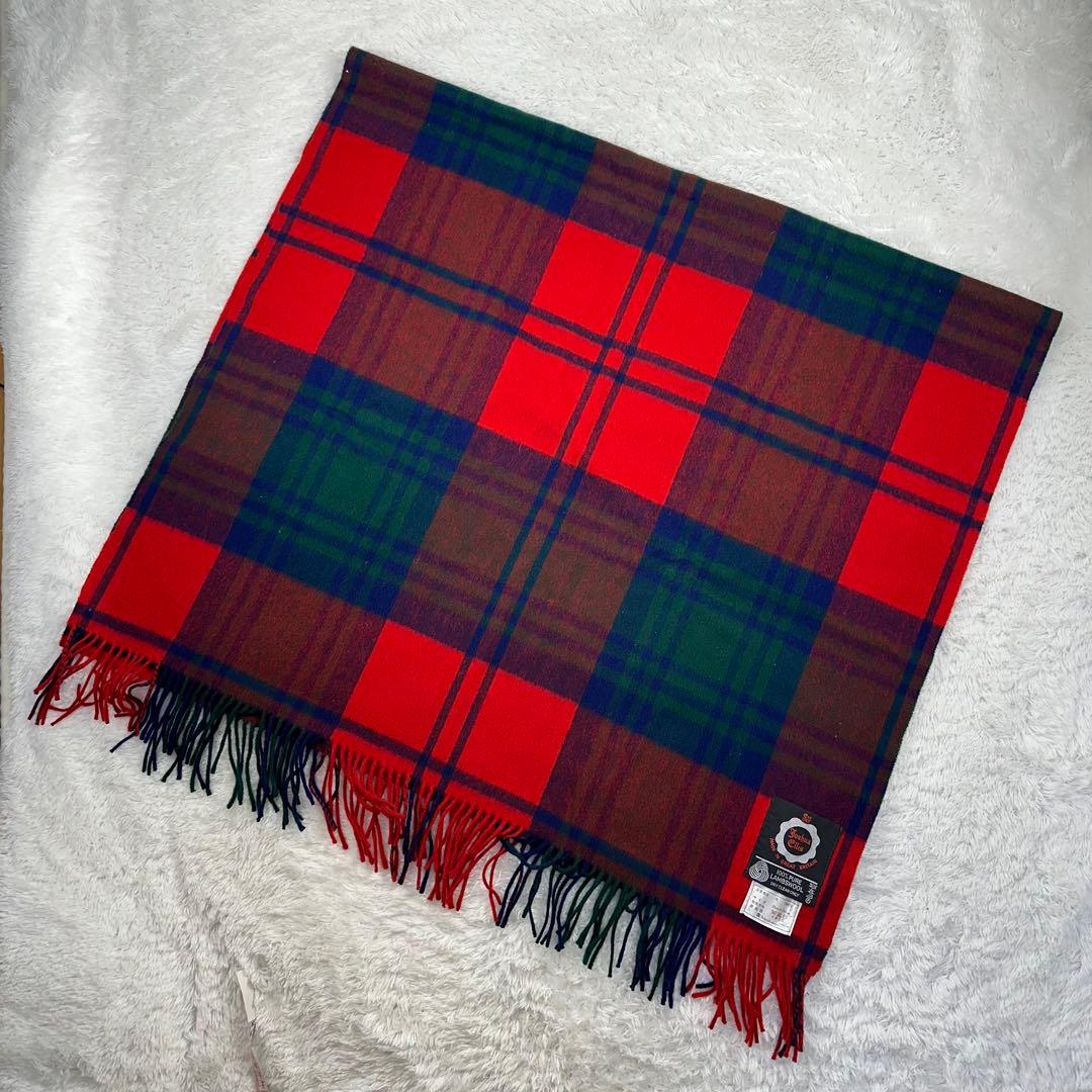 Joshua Ellis チェック　ブランケット大判ストール　赤　ラムウール