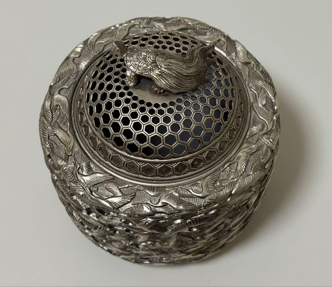 【未使用品】高岡銅器 香炉 彫金　佐野宏采 透かし蓋　茶道具　香道具