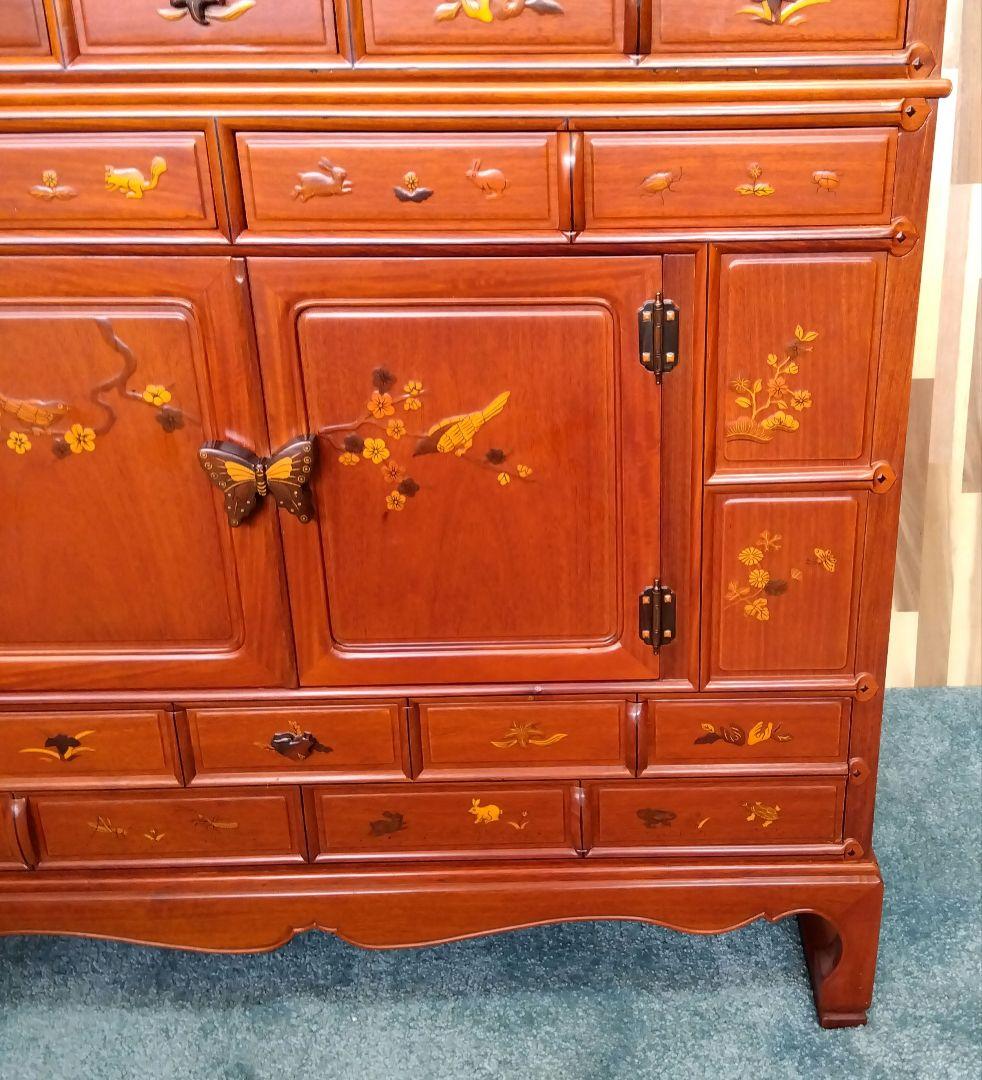アンティーク　唐木　象嵌模様 花鳥図 李朝家具 李朝箪笥