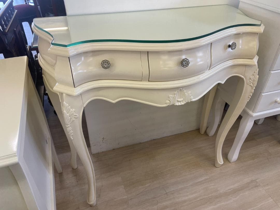 マホガニー コンソール デスク 棚 PCデスク 机 ホワイト サイドボード 飾棚