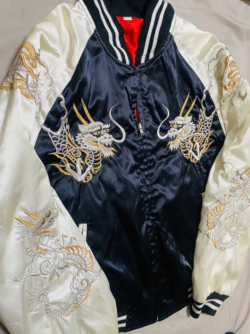 日本製 90s vintage 龍 手作り 限定 スカジャン サテン Japan