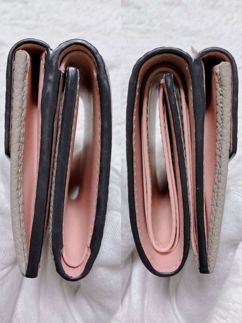 ♡超極美品♡ボナベンチュラ 三つ折り財布 スモールウォレット グレージュ ピンク