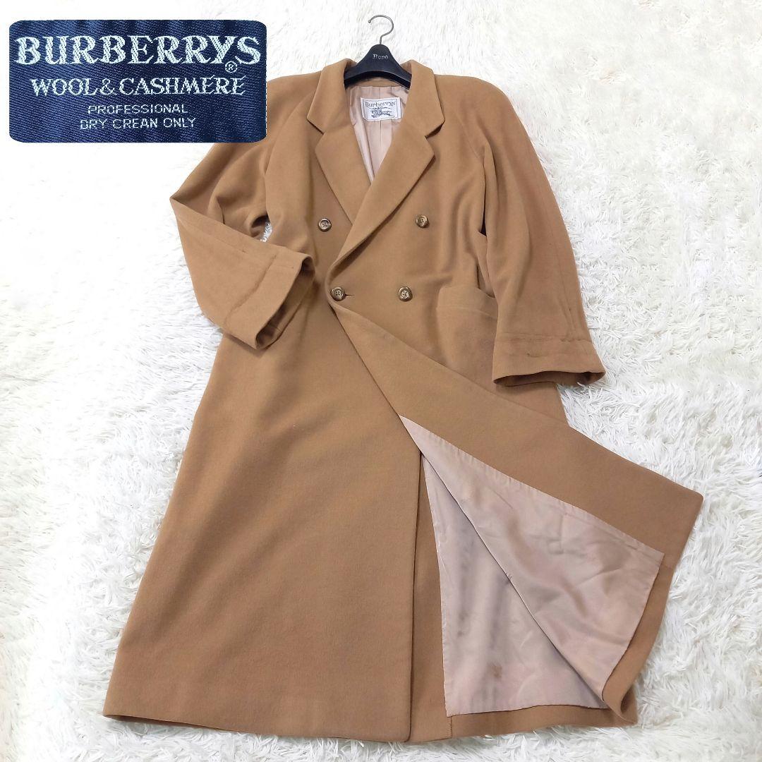 ●マキシ丈●　良品　Burberrys　ウール　カシミヤ　ダブルチェスターコート