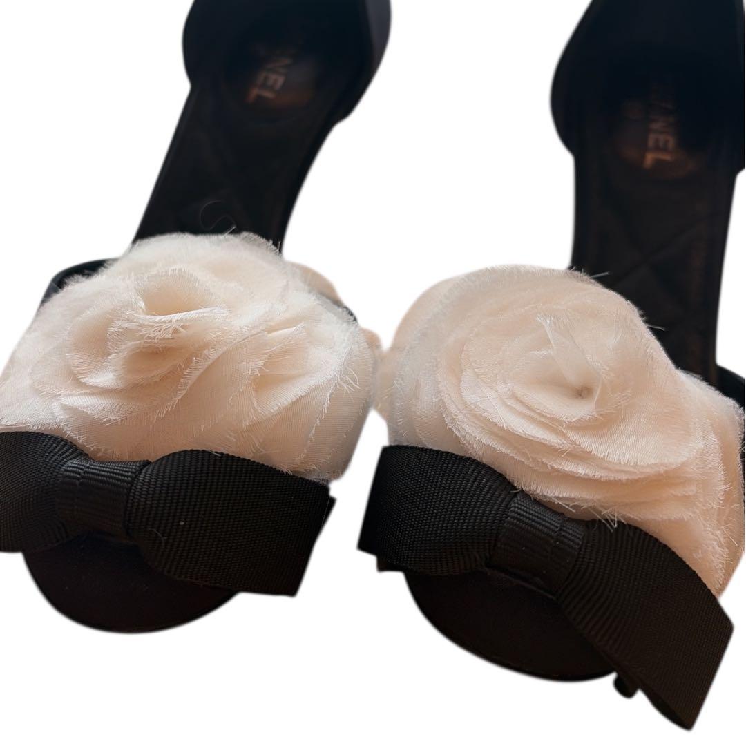 CHANEL カメリア　ハイヒール　リボン　34C 21-22cm相当