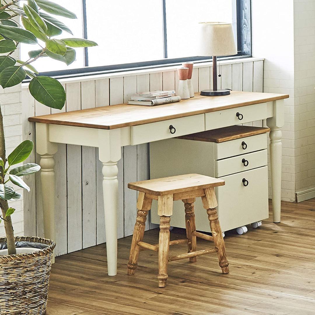 デスク＆ワゴンセット　幅130cm　ホワイト　テーブル　ワゴン　家具　おしゃれ