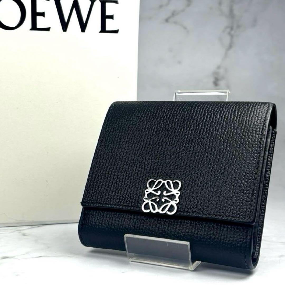 【美品】ロエベ 二つ折り財布 アナグラム コンパクト フラップウォレット