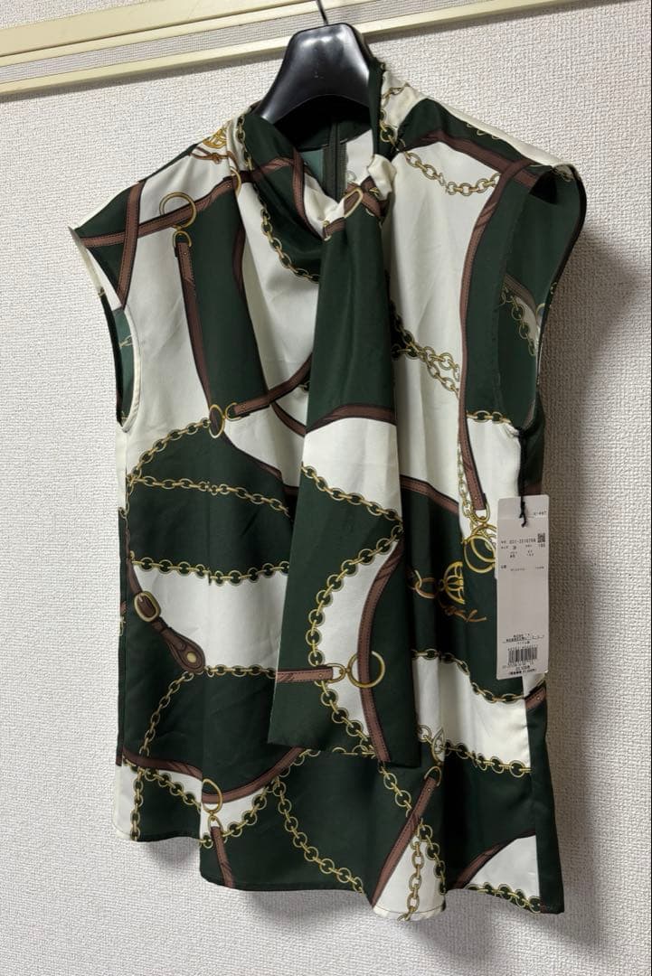 【新品】ピンキーアンドダイアン◆スカーフプリントブラウス カーキ 38