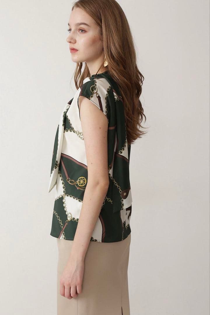 【新品】ピンキーアンドダイアン◆スカーフプリントブラウス カーキ 38