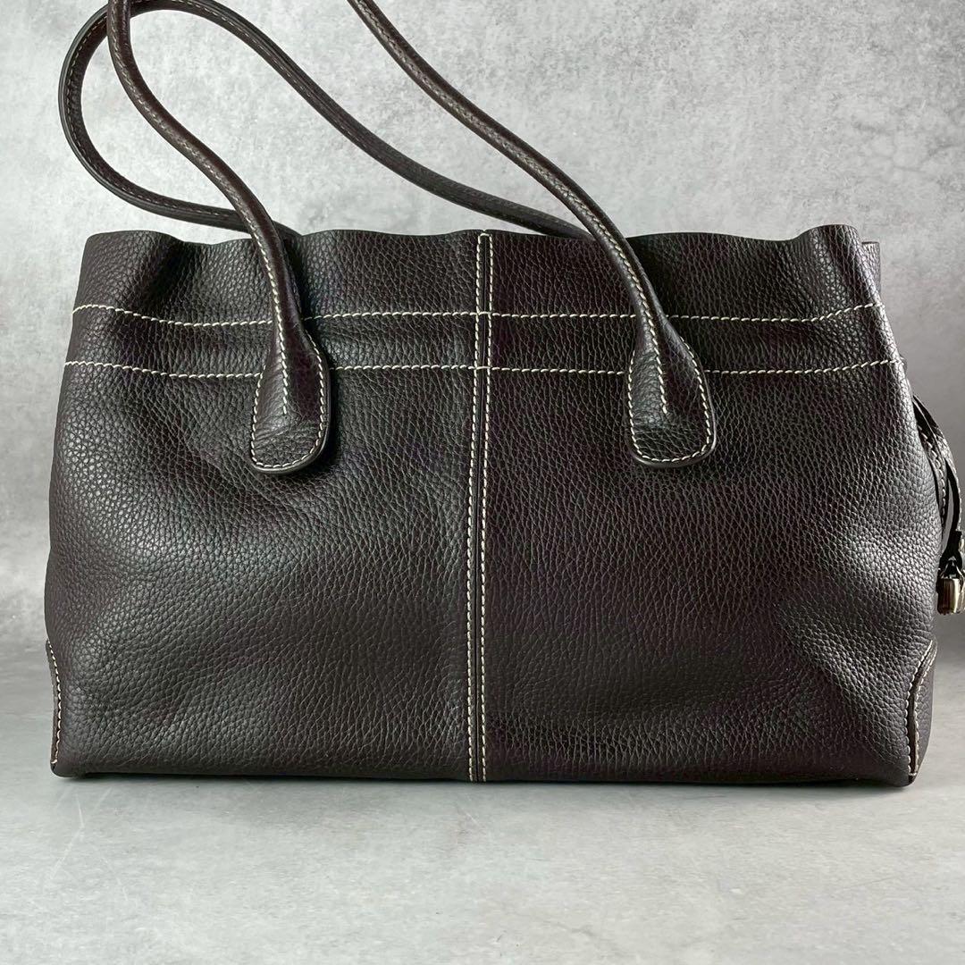 【美品 人気モデル】トッズ ハンド Dバッグ ロゴ レザー 本革 濃茶 金具