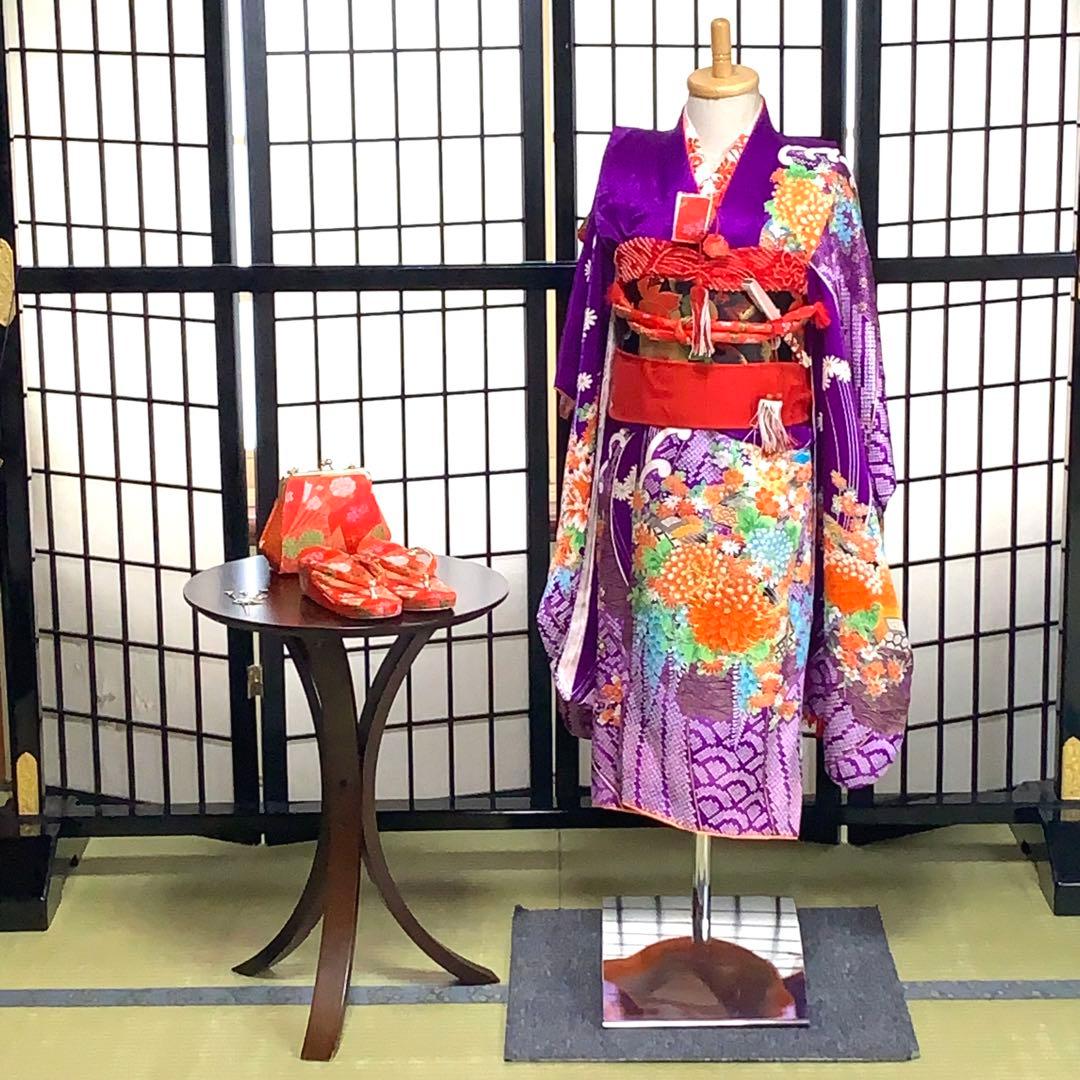 【美品】七五三フルセット　7歳　晴れ着　キッズ　子供　着物　身丈92cm 紫系