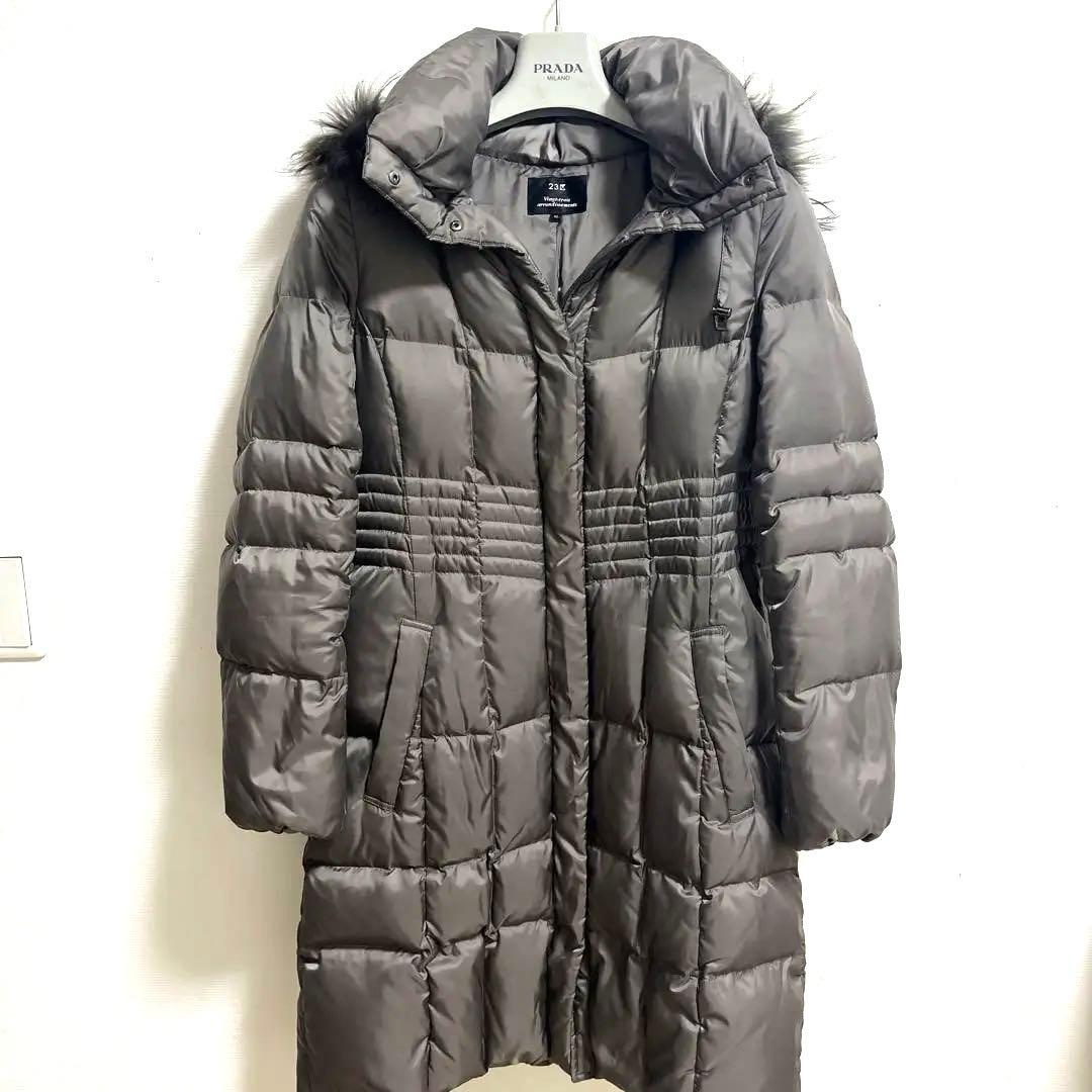 ✨極美品✨23区シレータフタ ダウンコートフードラクーンファー ブラウン42
