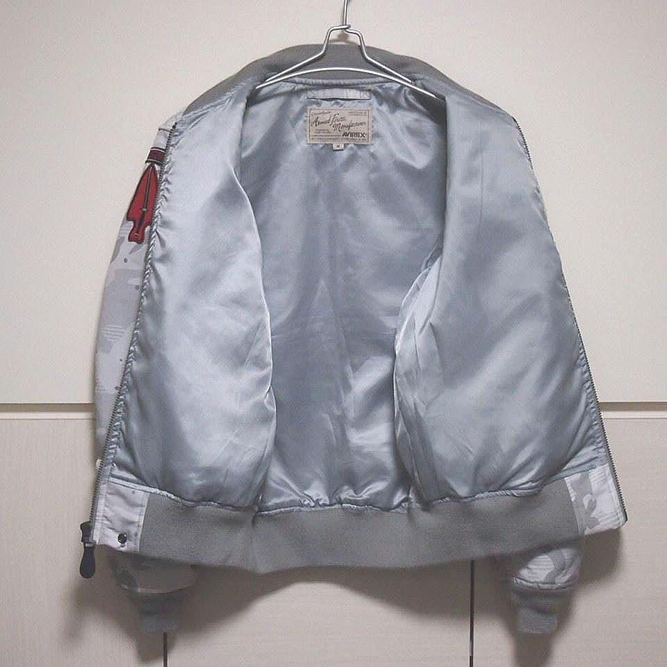 美品★AVIREX　L-2B　フライトジャケット　刺繍　ワッペン　シルバーグレー