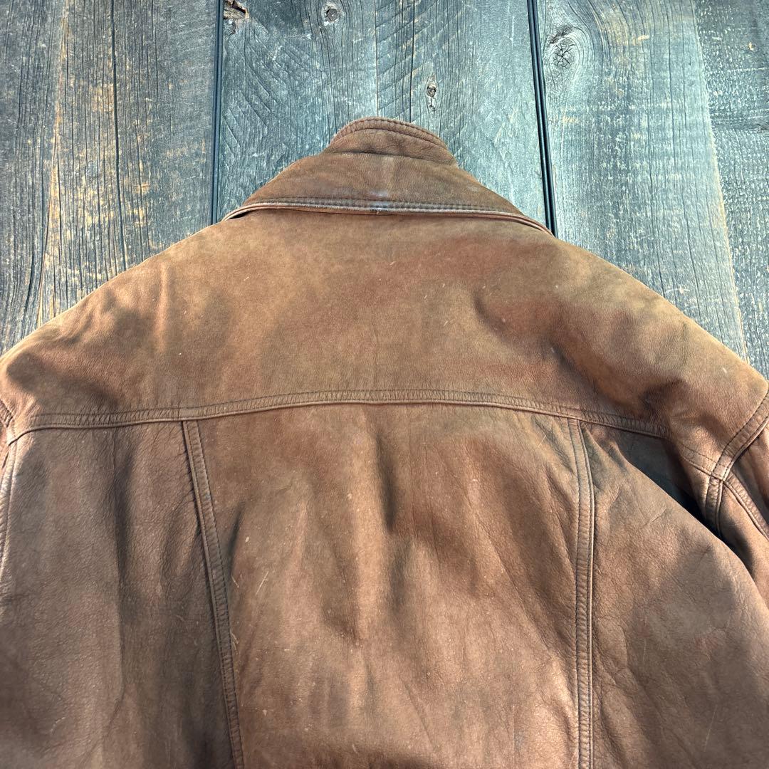 古着　本革　レザーボンバージャケット　ブラウン　2XL 短丈　A2変形　ダブル
