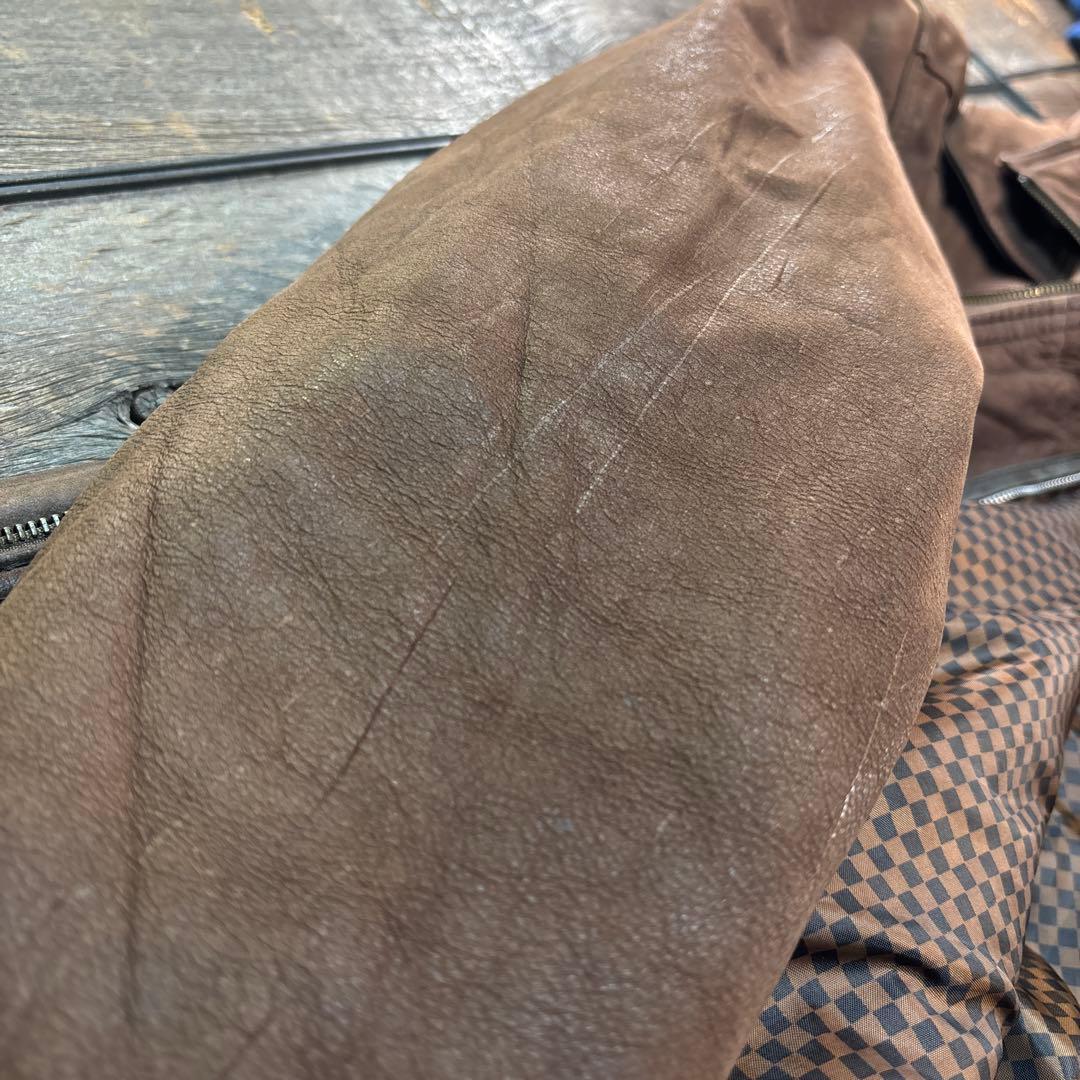 古着　本革　レザーボンバージャケット　ブラウン　2XL 短丈　A2変形　ダブル