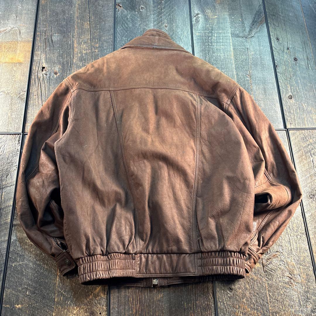 古着　本革　レザーボンバージャケット　ブラウン　2XL 短丈　A2変形　ダブル