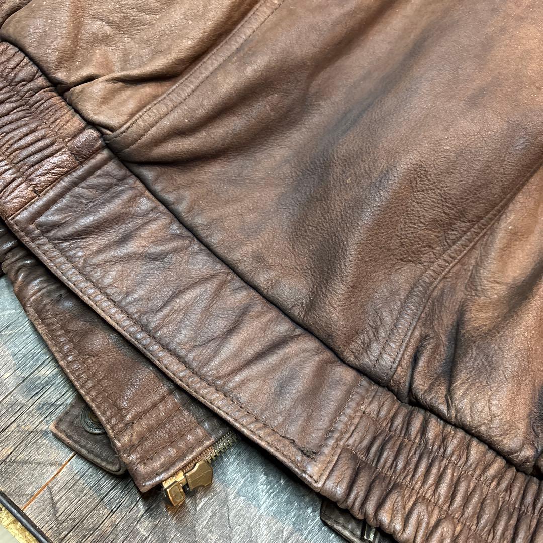 古着　本革　レザーボンバージャケット　ブラウン　2XL 短丈　A2変形　ダブル