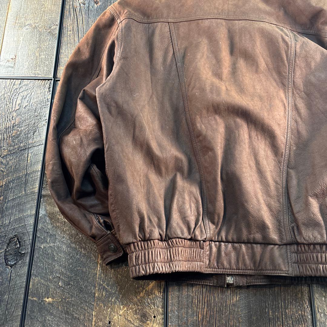 古着　本革　レザーボンバージャケット　ブラウン　2XL 短丈　A2変形　ダブル