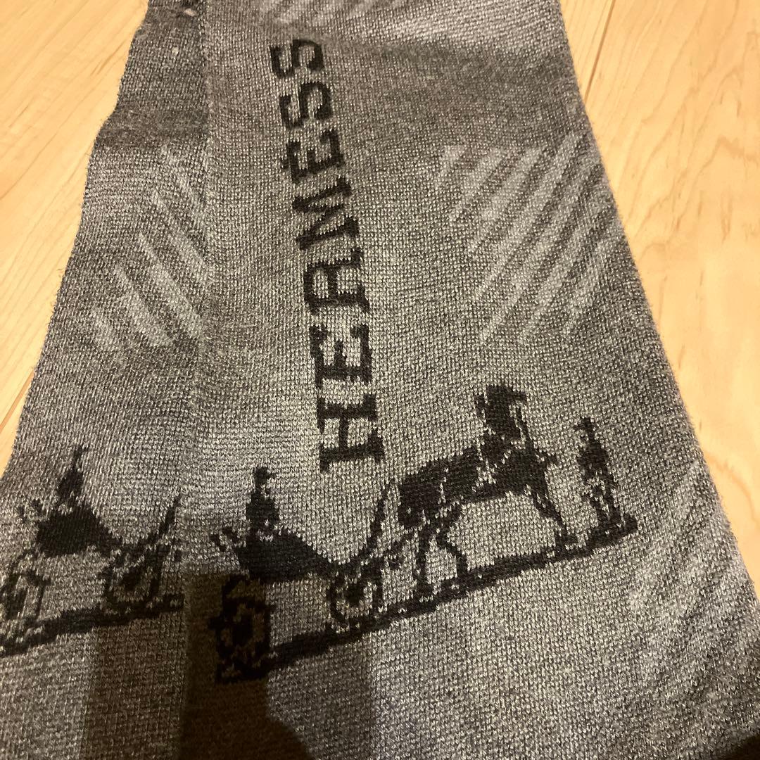 HERMES グレー ストール 馬車デザイン