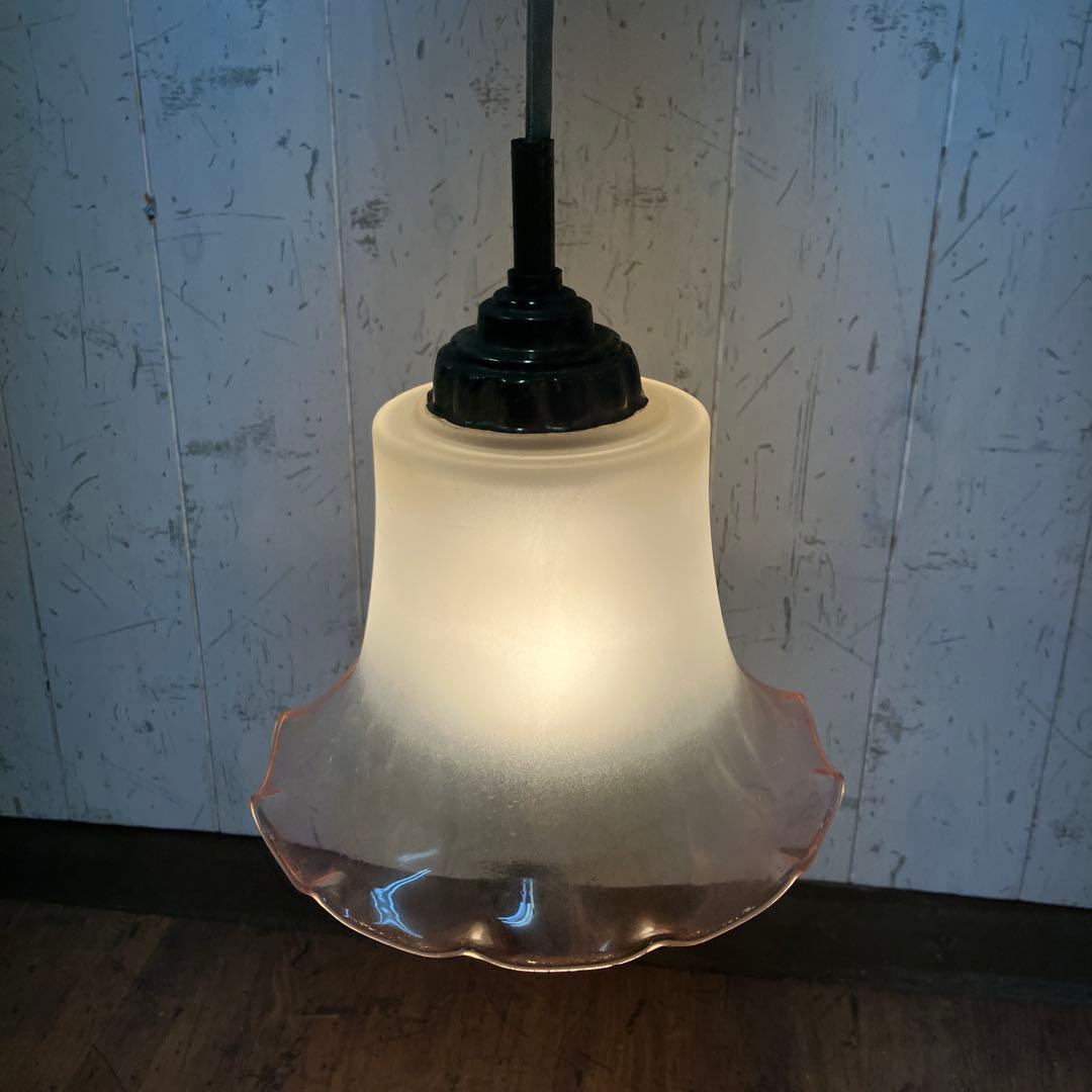 D-2 ⑧ 昭和レトロ フリル型 ガラスシェード ペンダントライト シーリング