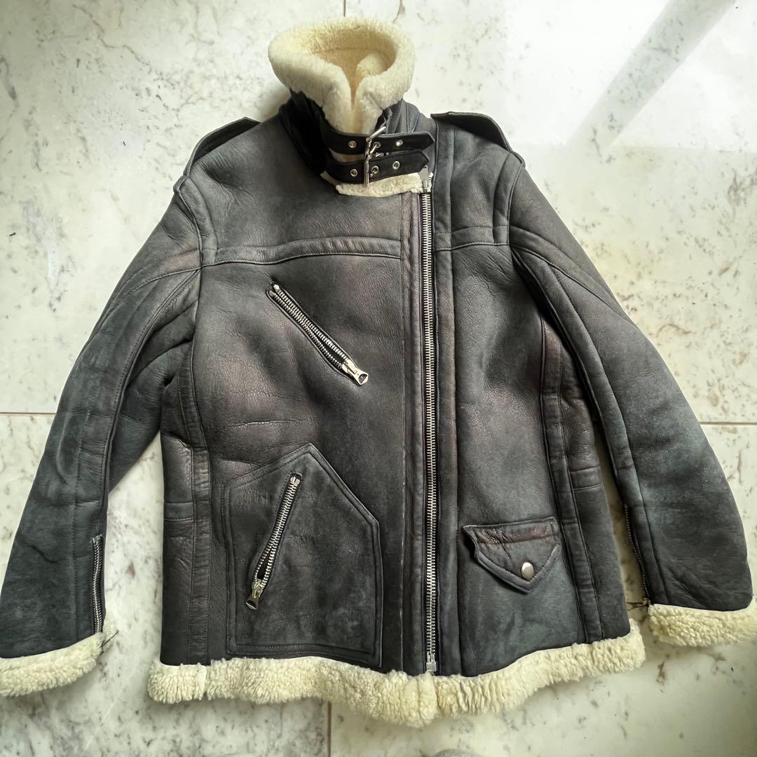 ぽ*ー様 最終価格GOLDEN  ムートンライダースジャケット ゴール