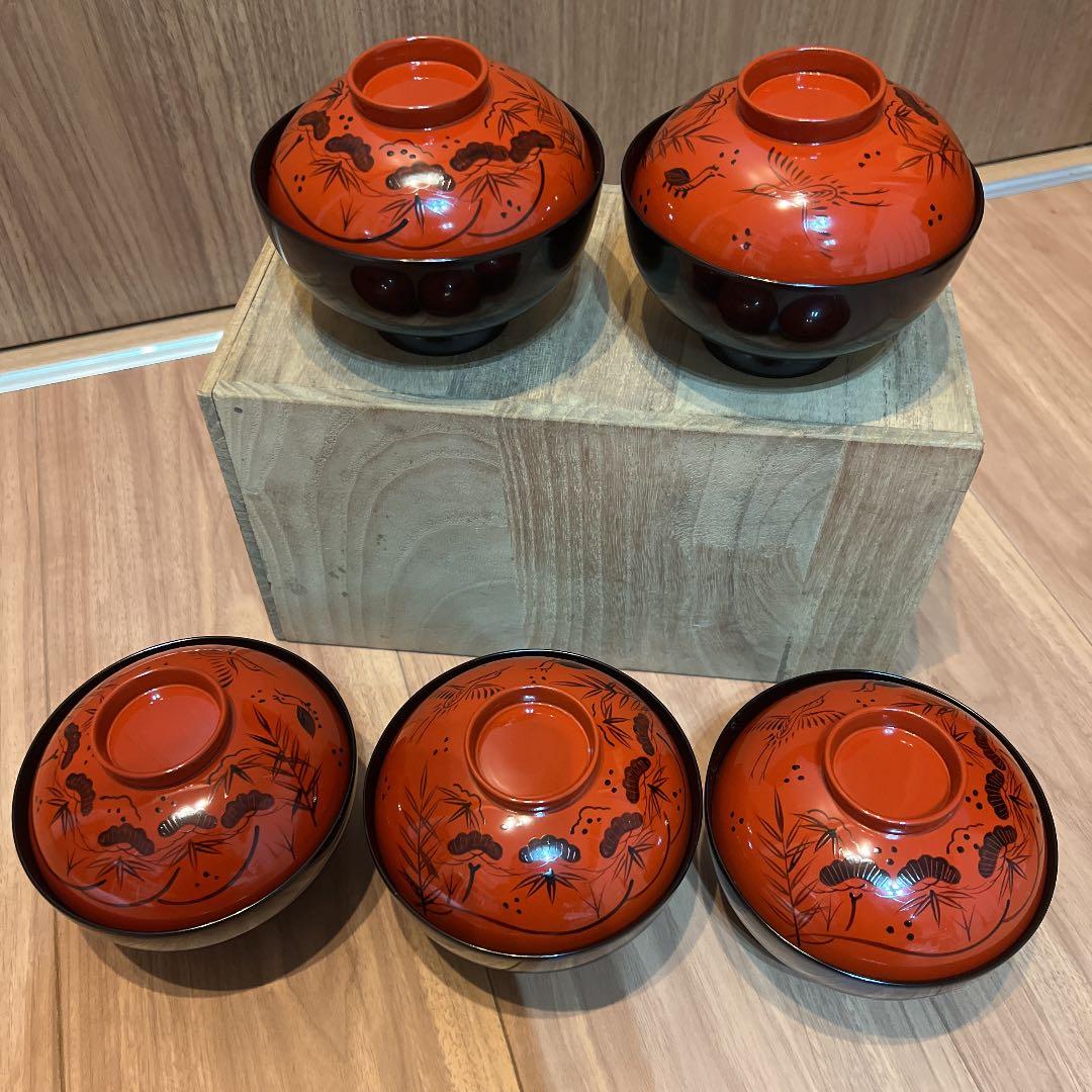 美品　平安堂　山田平安堂　日の出蓬莱椀　五客