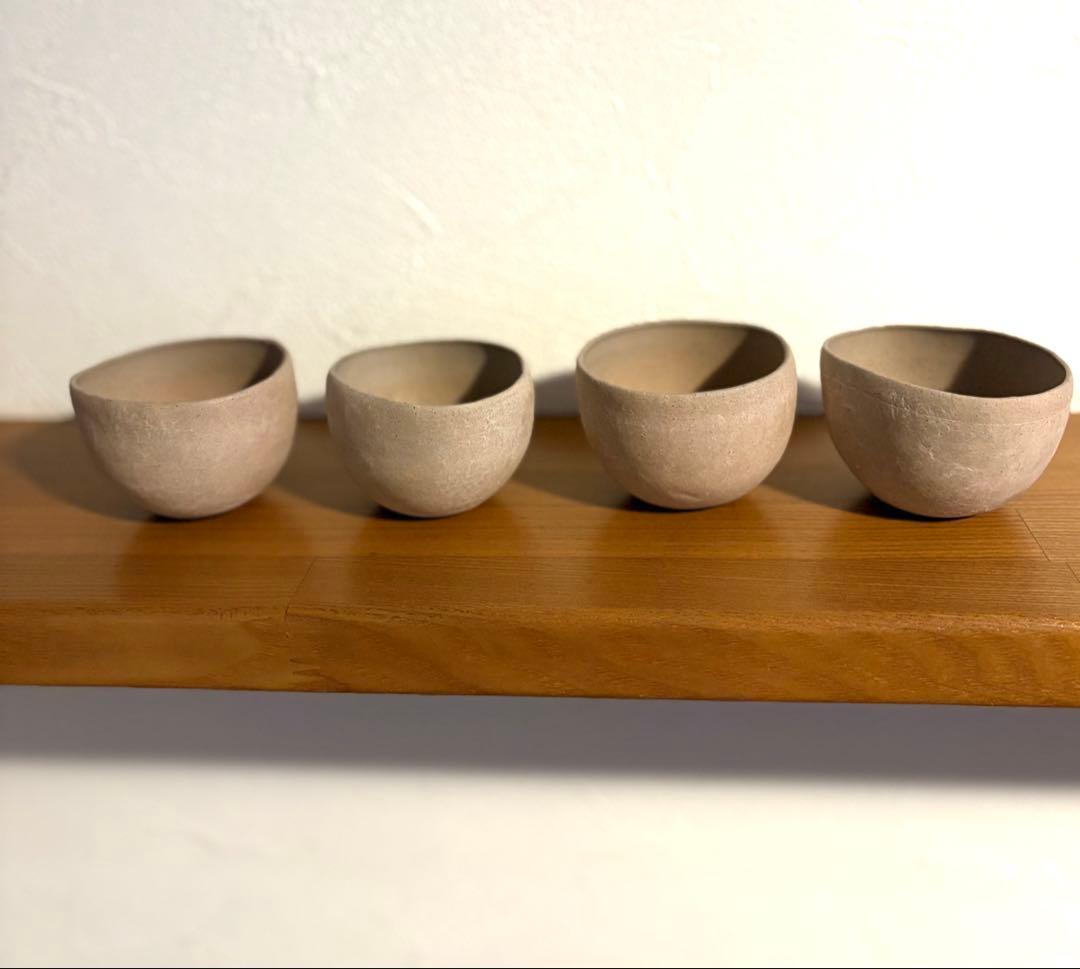 渡辺隆之 くぼみのうつわ　カップ　サンドベージュ　4客