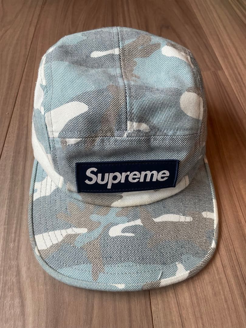 Supreme 迷彩キャップ 水色/ホワイト