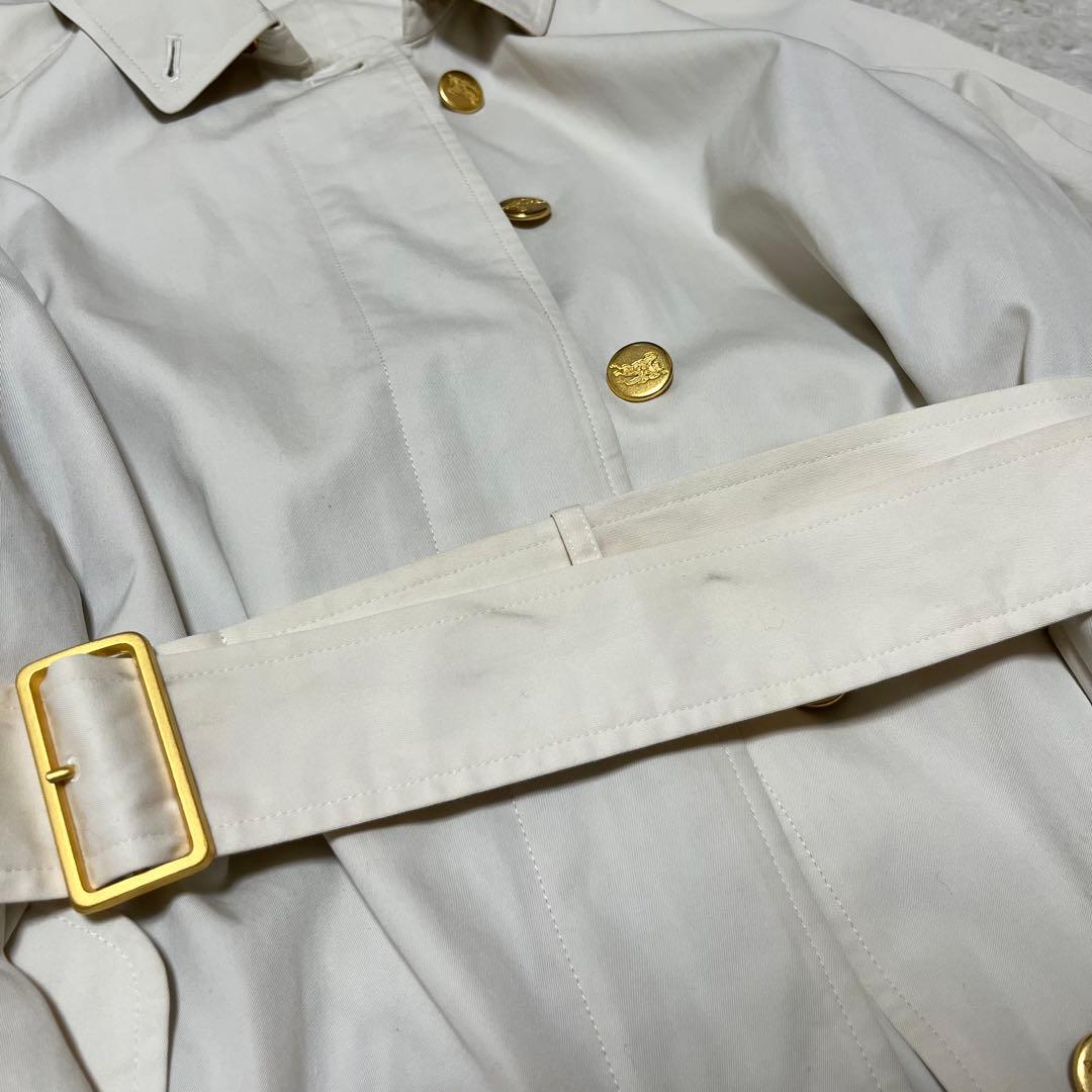 バーバリー　金ボタン　ノバチェック　ベルト　白系　ステンカラー　ロングコート