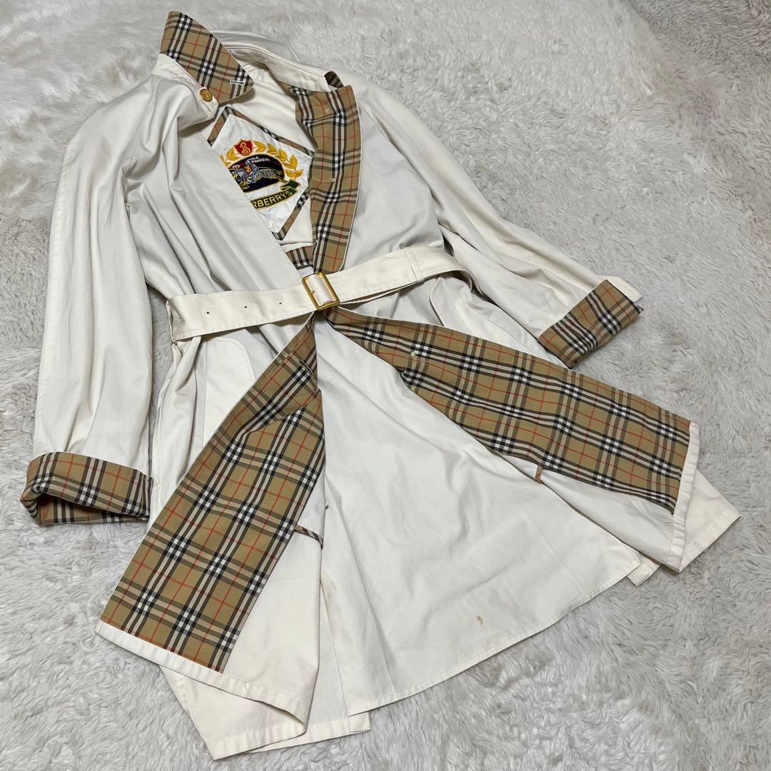 バーバリー　金ボタン　ノバチェック　ベルト　白系　ステンカラー　ロングコート