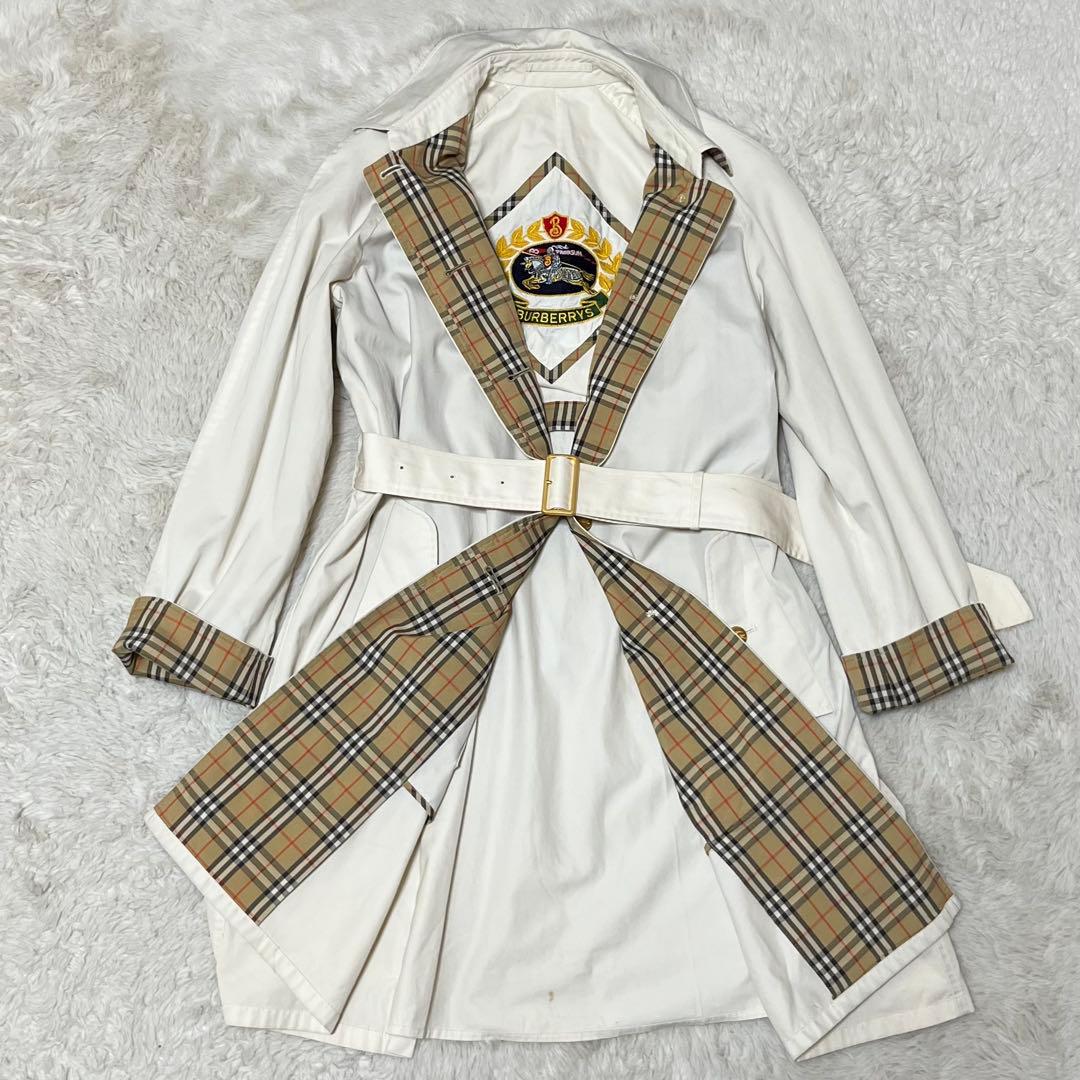 バーバリー　金ボタン　ノバチェック　ベルト　白系　ステンカラー　ロングコート