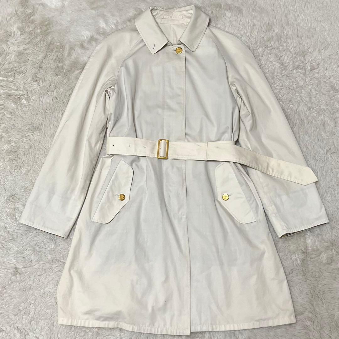 バーバリー　金ボタン　ノバチェック　ベルト　白系　ステンカラー　ロングコート