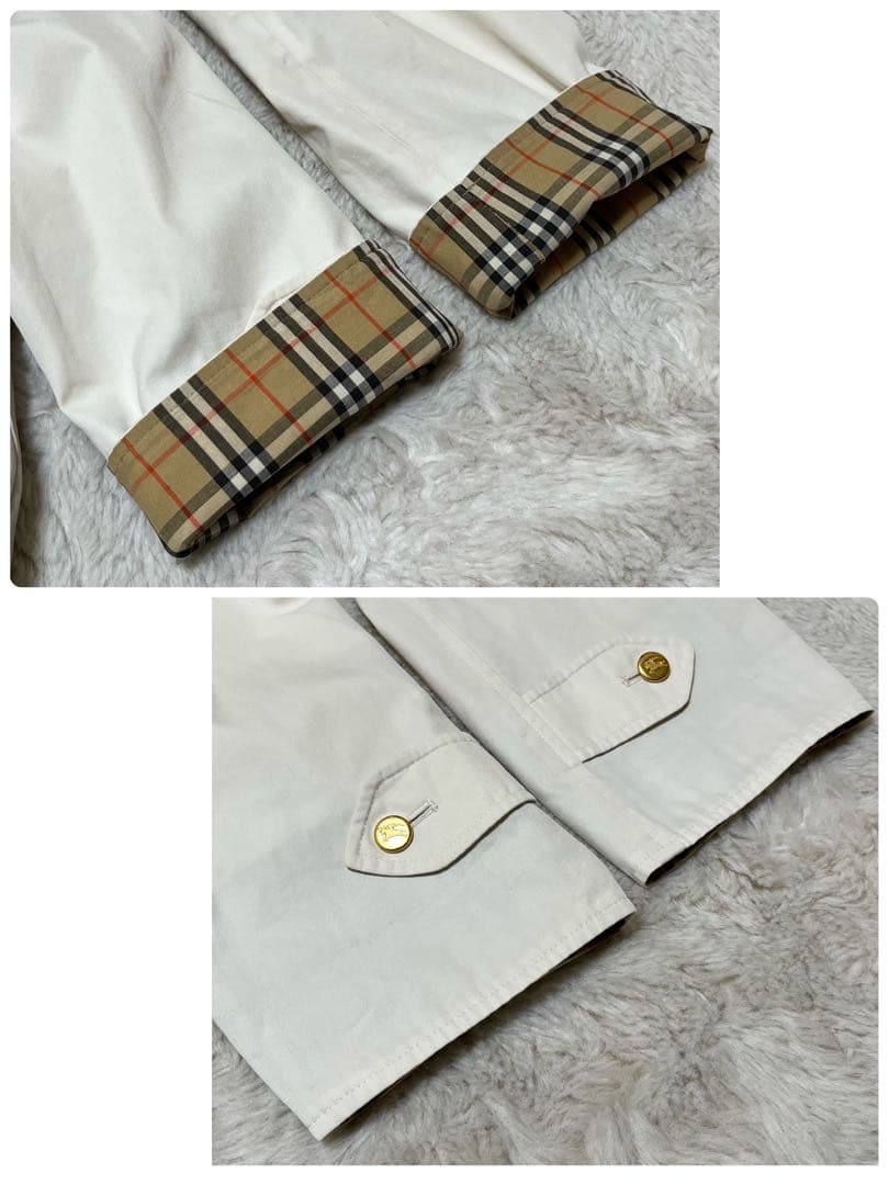 バーバリー　金ボタン　ノバチェック　ベルト　白系　ステンカラー　ロングコート