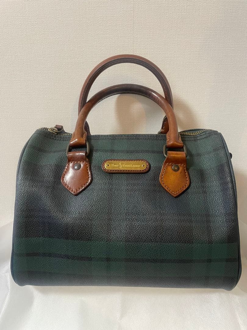 [90s]POLO RALPH LAURENチェック柄レザーミニボストンバッグ