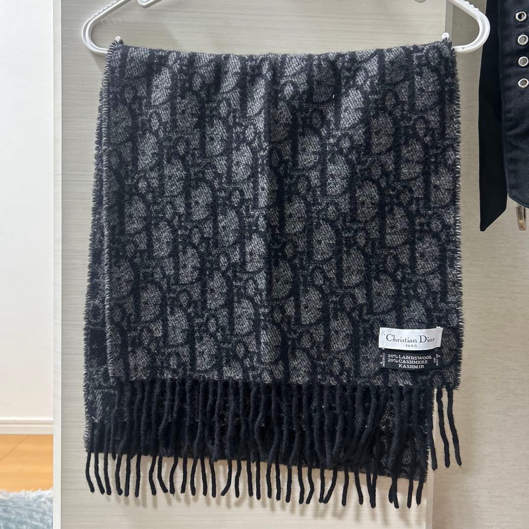 Christian Dior マフラー グレー 50%ラムウール 20%カシミヤ