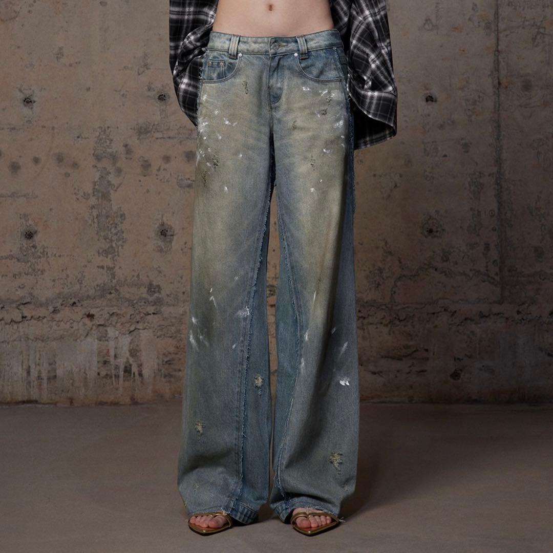 ペイント加工 ワイドデニム