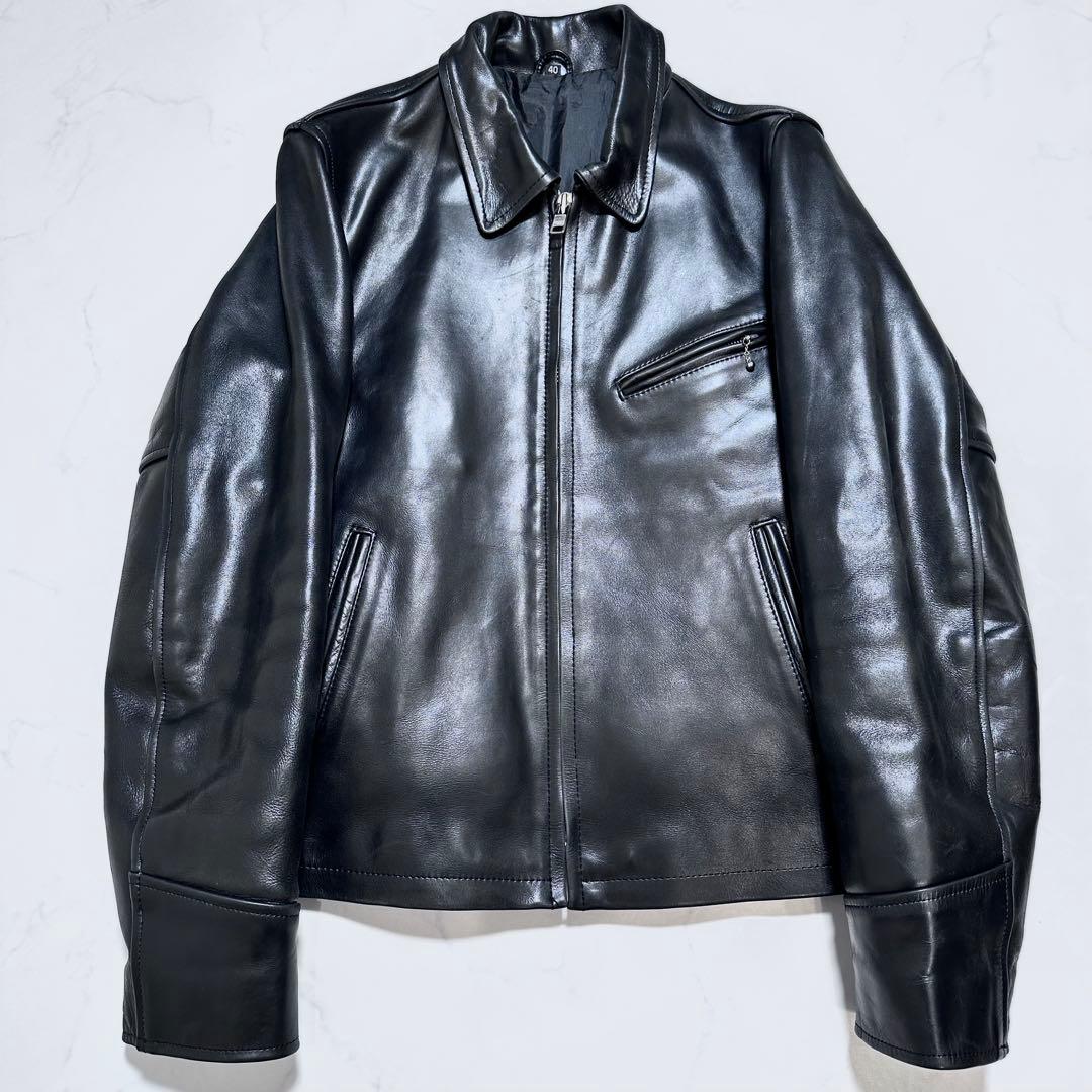 フリーダム シングルライダースジャケット バイクウェア メンズ 牛革 黒 L相当